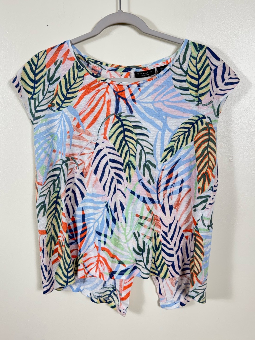 Tahari 100% Linen Blouse Top Large Beach Coastal Euro Summer Bohemian